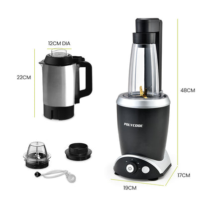 POLYCOOL 1000W 10in1 Vacuum Blender, 700ml Capacity, With Heating Jug, Grinder Cup, Food Processor-Appliances &gt; Kitchen Appliances-PEROZ Accessories