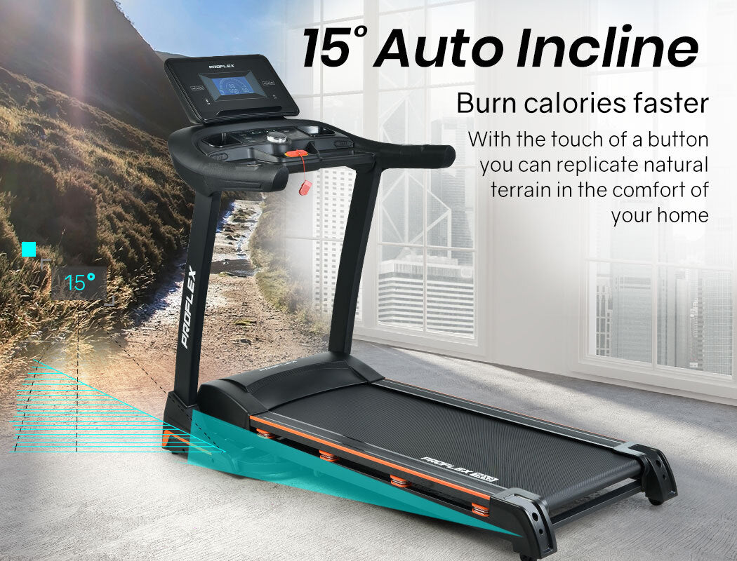 PROFLEX Electric Treadmill Auto Incline Foldable Run Machine 480MM Belt Home Gym Fitness Large-Sports &amp; Fitness &gt; Fitness Accessories-PEROZ Accessories