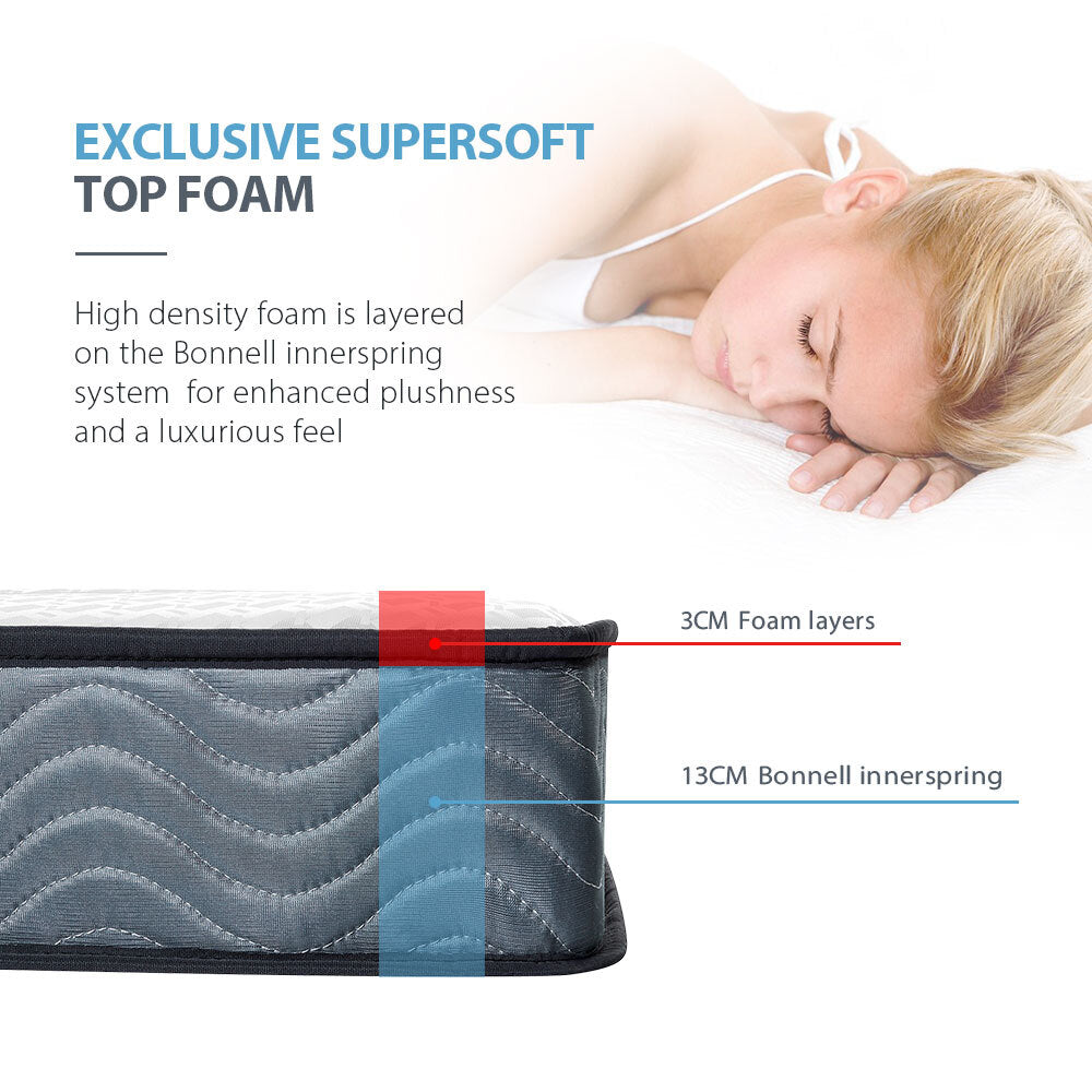 Kingston Slumber Mattress KING SINGLE Bed Size Bonnell Spring Bedding Firm Foam Top 16CM-Furniture &gt; Mattresses-PEROZ Accessories