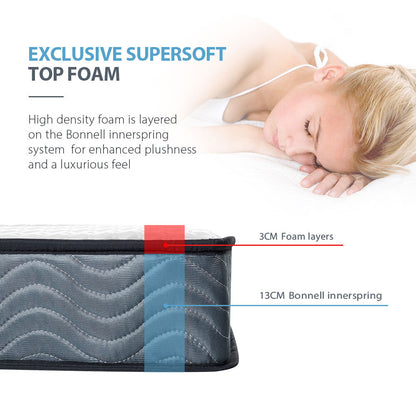 Kingston Slumber Mattress KING SINGLE Bed Size Bonnell Spring Bedding Firm Foam Top 16CM-Furniture &gt; Mattresses-PEROZ Accessories