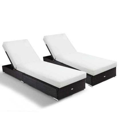 LONDON RATTAN 2pc Premium Outdoor Sun Lounge, Black with Light Cushions-Furniture &gt; Outdoor-PEROZ Accessories