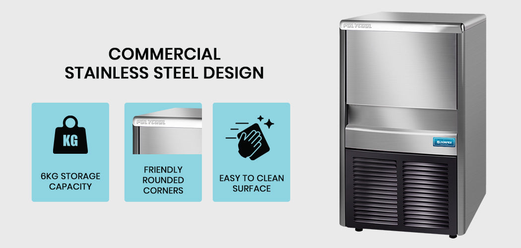 POLYCOOL Commercial Automatic Ice Cube Maker, Free Standing Stainless Steel Ice Machine, 410 Grade-Appliances &gt; Kitchen Appliances-PEROZ Accessories