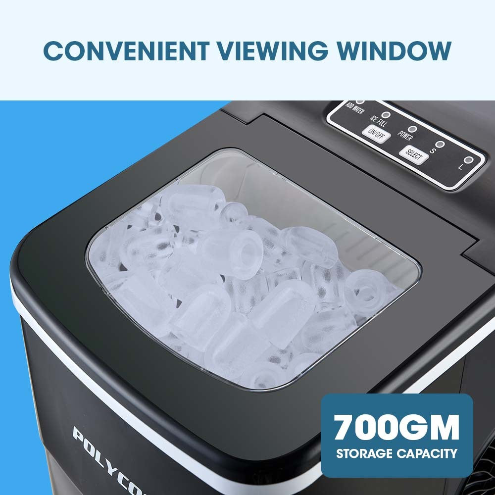 POLYCOOL 2L Electric Ice Cube Maker Portable Automatic Machine w/ Scoop, Silver-Appliances &gt; Kitchen Appliances-PEROZ Accessories