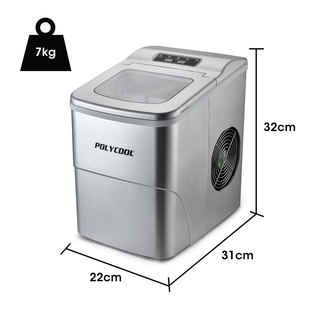 POLYCOOL 12KG Electric Ice Cube Maker Portable 2L Automatic Machine, Silver-Appliances &gt; Kitchen Appliances-PEROZ Accessories