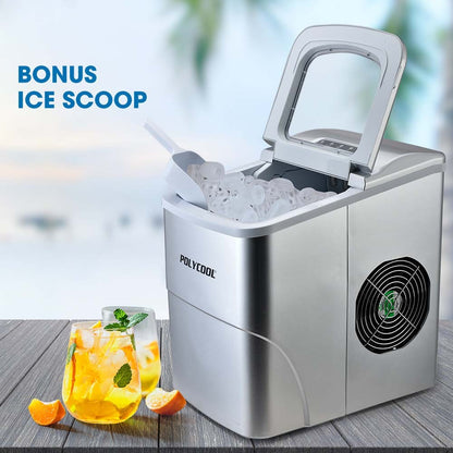POLYCOOL 12KG Electric Ice Cube Maker Portable 2L Automatic Machine, Silver-Appliances &gt; Kitchen Appliances-PEROZ Accessories