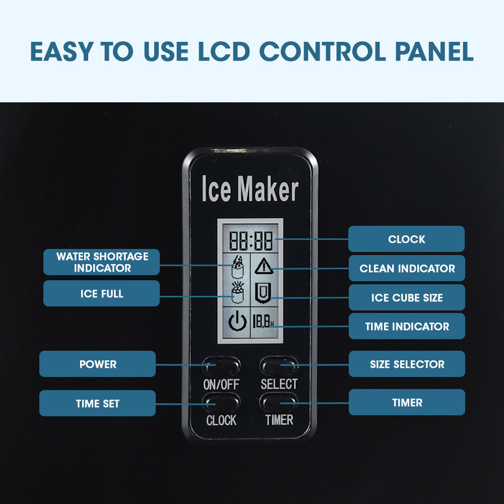 POLYCOOL 3.2L Portable Ice Cube Maker Machine Automatic with LCD Control Panel, Black-Appliances &gt; Kitchen Appliances-PEROZ Accessories
