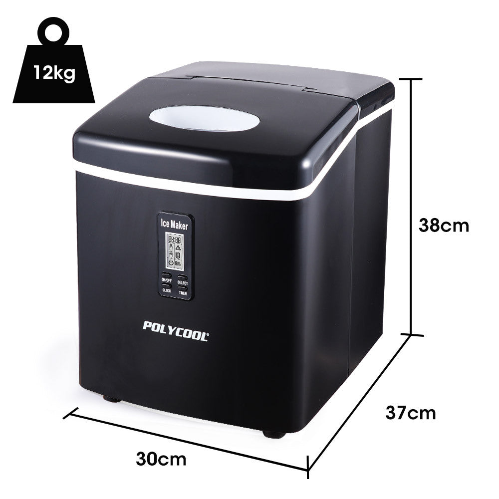 POLYCOOL 3.2L Portable Ice Cube Maker Machine Automatic with LCD Control Panel, Black-Appliances &gt; Kitchen Appliances-PEROZ Accessories