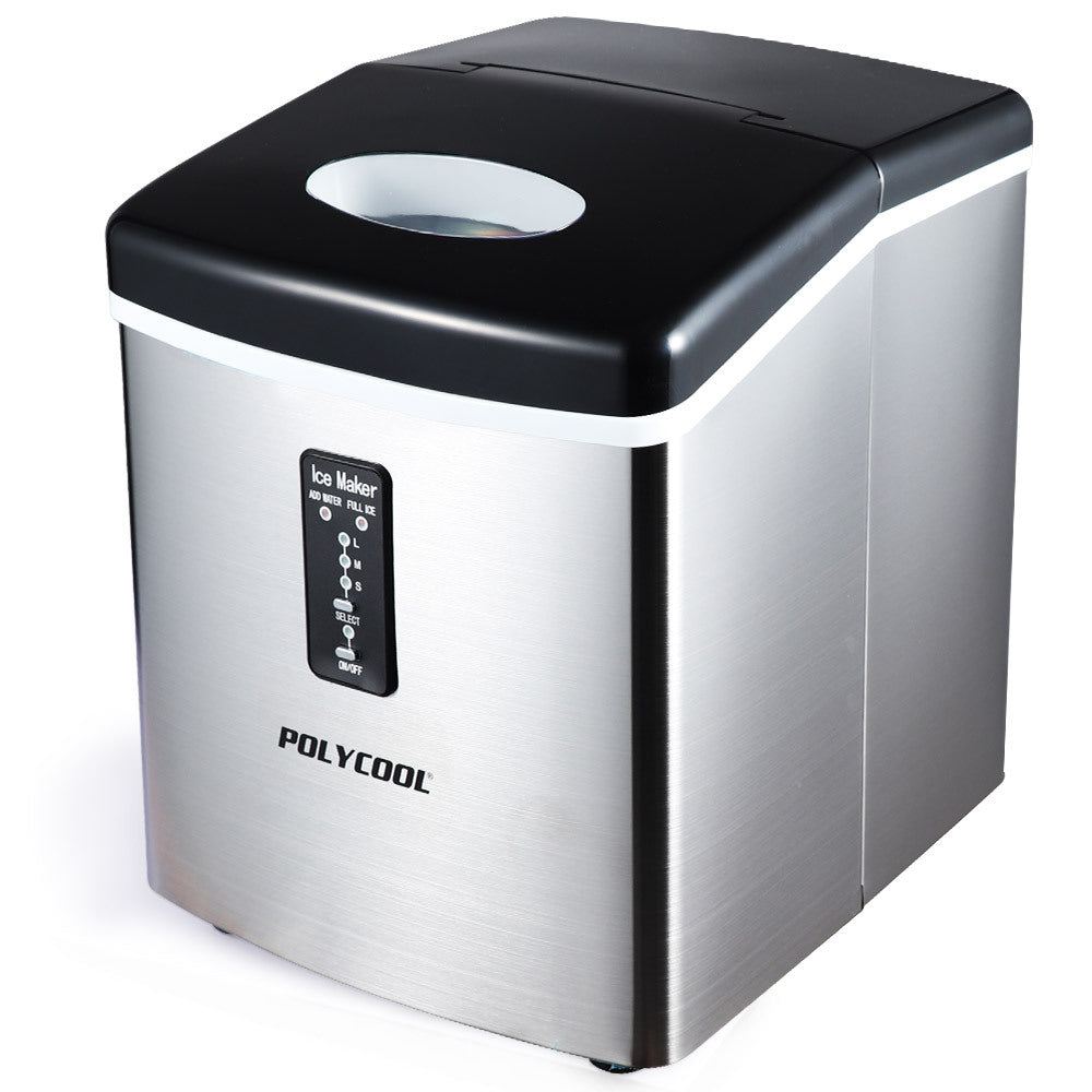 POLYCOOL 3.2L Electric Ice Cube Maker Portable Automatic Machine w/ Scoop, Silver-Appliances &gt; Kitchen Appliances-PEROZ Accessories