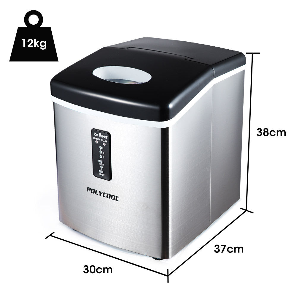 POLYCOOL 3.2L Electric Ice Cube Maker Portable Automatic Machine w/ Scoop, Silver-Appliances &gt; Kitchen Appliances-PEROZ Accessories