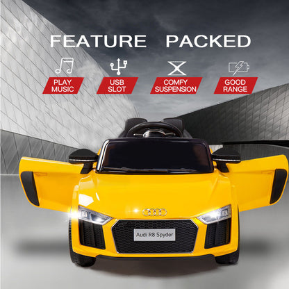 Rovo Kids Kids Ride-On Car Licensed AUDI R8 SPYDER Battery Electric Toy Remote 12V Yellow-Baby &amp; Kids &gt; Ride on Cars, Go-karts &amp; Bikes-PEROZ Accessories