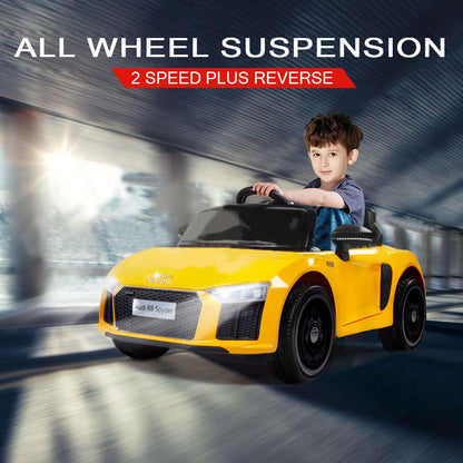 Rovo Kids Kids Ride-On Car Licensed AUDI R8 SPYDER Battery Electric Toy Remote 12V Yellow-Baby &amp; Kids &gt; Ride on Cars, Go-karts &amp; Bikes-PEROZ Accessories