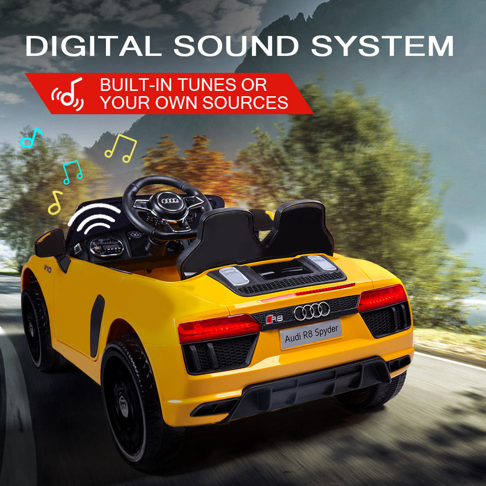 Rovo Kids Kids Ride-On Car Licensed AUDI R8 SPYDER Battery Electric Toy Remote 12V Yellow-Baby &amp; Kids &gt; Ride on Cars, Go-karts &amp; Bikes-PEROZ Accessories
