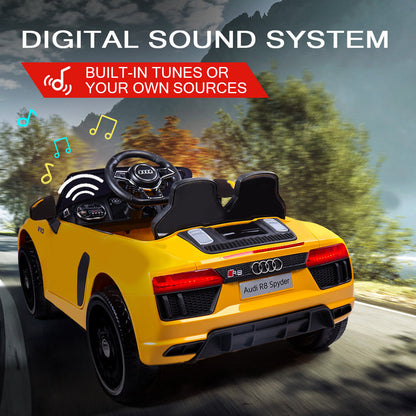 Rovo Kids Kids Ride-On Car Licensed AUDI R8 SPYDER Battery Electric Toy Remote 12V Yellow-Baby &amp; Kids &gt; Ride on Cars, Go-karts &amp; Bikes-PEROZ Accessories