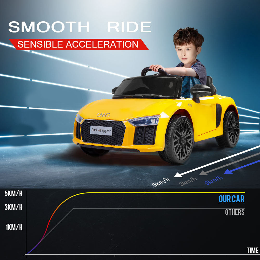 Rovo Kids Kids Ride-On Car Licensed AUDI R8 SPYDER Battery Electric Toy Remote 12V Yellow-Baby &amp; Kids &gt; Ride on Cars, Go-karts &amp; Bikes-PEROZ Accessories