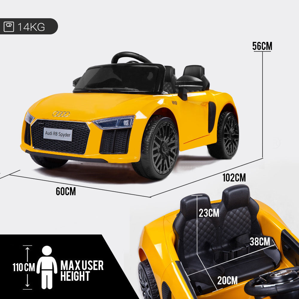 Rovo Kids Kids Ride-On Car Licensed AUDI R8 SPYDER Battery Electric Toy Remote 12V Yellow-Baby &amp; Kids &gt; Ride on Cars, Go-karts &amp; Bikes-PEROZ Accessories
