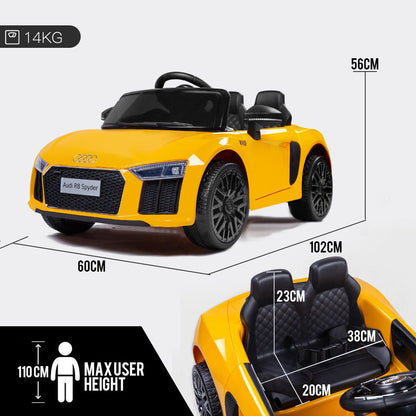 Rovo Kids Kids Ride-On Car Licensed AUDI R8 SPYDER Battery Electric Toy Remote 12V Yellow-Baby &amp; Kids &gt; Ride on Cars, Go-karts &amp; Bikes-PEROZ Accessories