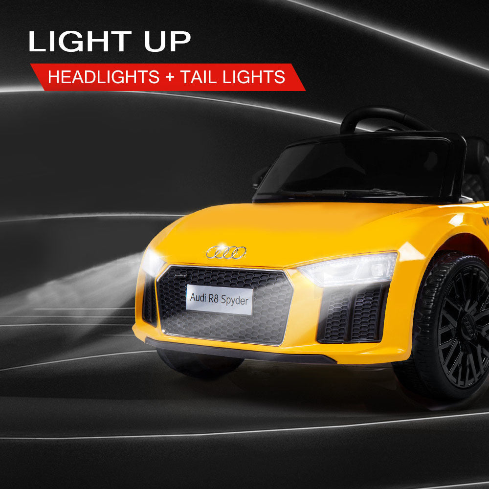 Rovo Kids Kids Ride-On Car Licensed AUDI R8 SPYDER Battery Electric Toy Remote 12V Yellow-Baby &amp; Kids &gt; Ride on Cars, Go-karts &amp; Bikes-PEROZ Accessories