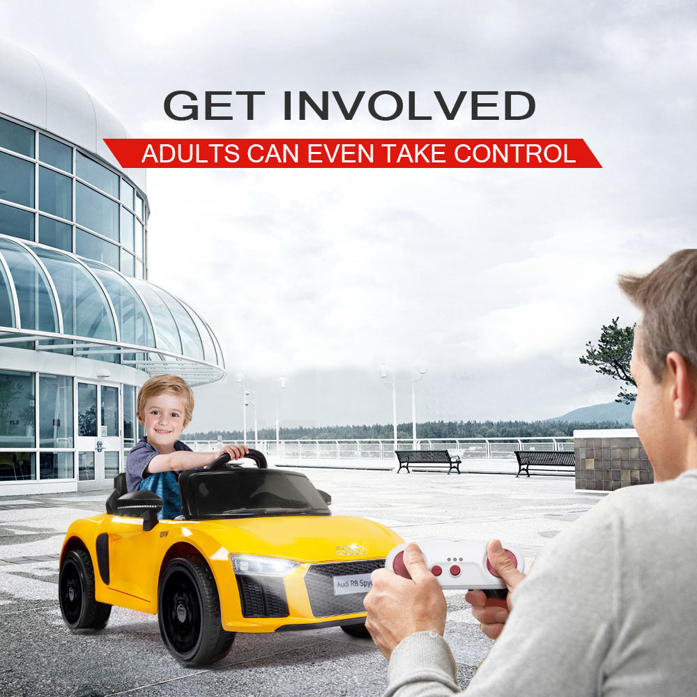 Rovo Kids Kids Ride-On Car Licensed AUDI R8 SPYDER Battery Electric Toy Remote 12V Yellow-Baby &amp; Kids &gt; Ride on Cars, Go-karts &amp; Bikes-PEROZ Accessories