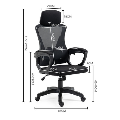 FORTIA Ergonomic Office Desk Chair, Height Adjustable Lumbar Support, Mesh Fabric, Headrest, Black-Furniture &gt; Office-PEROZ Accessories