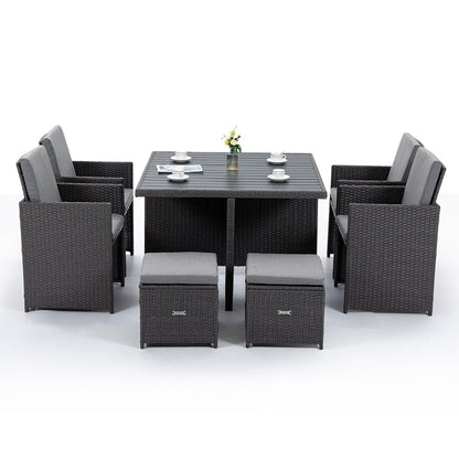 LONDON RATTAN Outdoor Dining Table 9 Piece Furniture Wicker Set, Grey-Furniture &gt; Outdoor-PEROZ Accessories