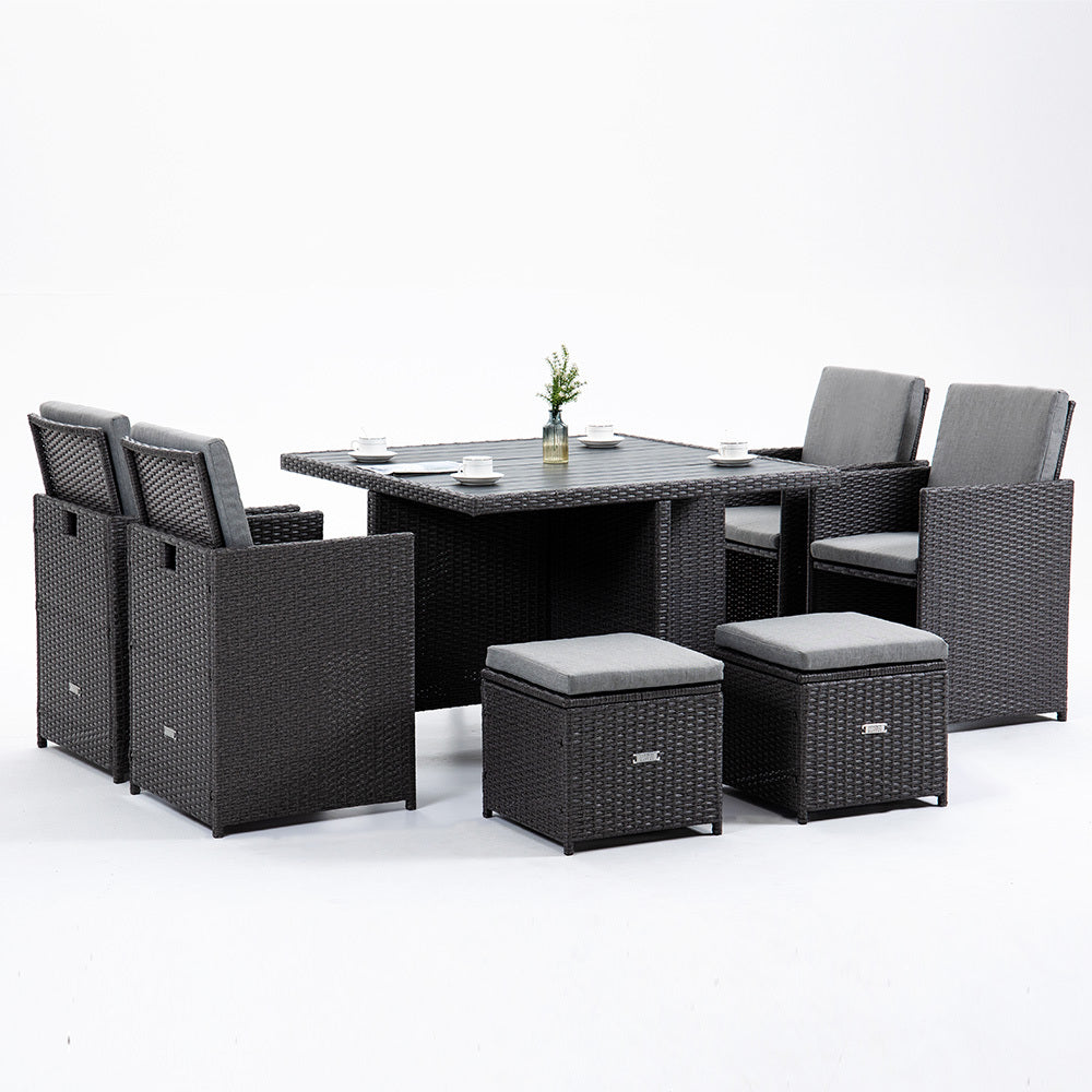 LONDON RATTAN Outdoor Dining Table 9 Piece Furniture Wicker Set, Grey-Furniture &gt; Outdoor-PEROZ Accessories