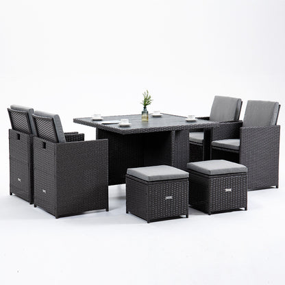 LONDON RATTAN Outdoor Dining Table 9 Piece Furniture Wicker Set, Grey-Furniture &gt; Outdoor-PEROZ Accessories