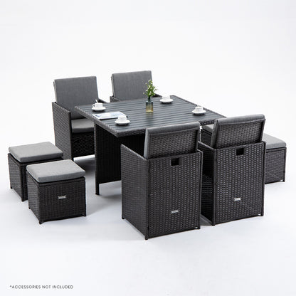 LONDON RATTAN Outdoor Dining Table 9 Piece Furniture Wicker Set, Grey-Furniture &gt; Outdoor-PEROZ Accessories