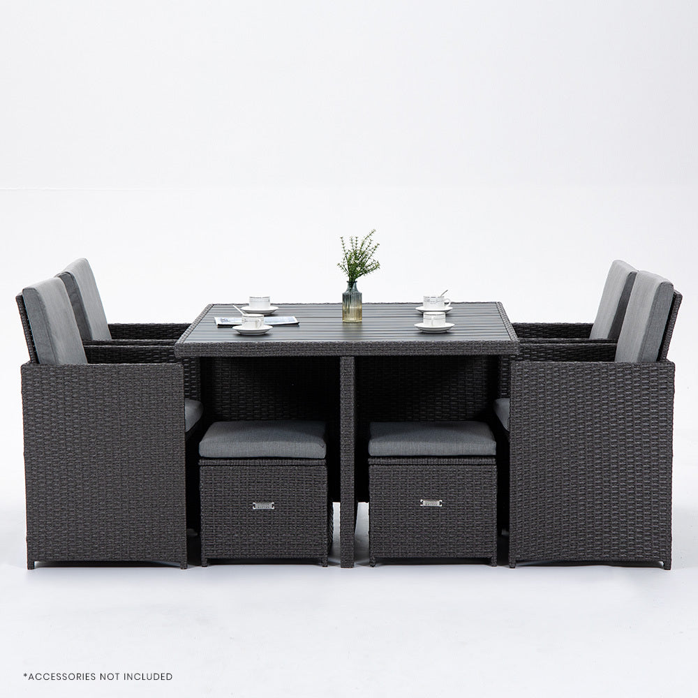 LONDON RATTAN Outdoor Dining Table 9 Piece Furniture Wicker Set, Grey-Furniture &gt; Outdoor-PEROZ Accessories