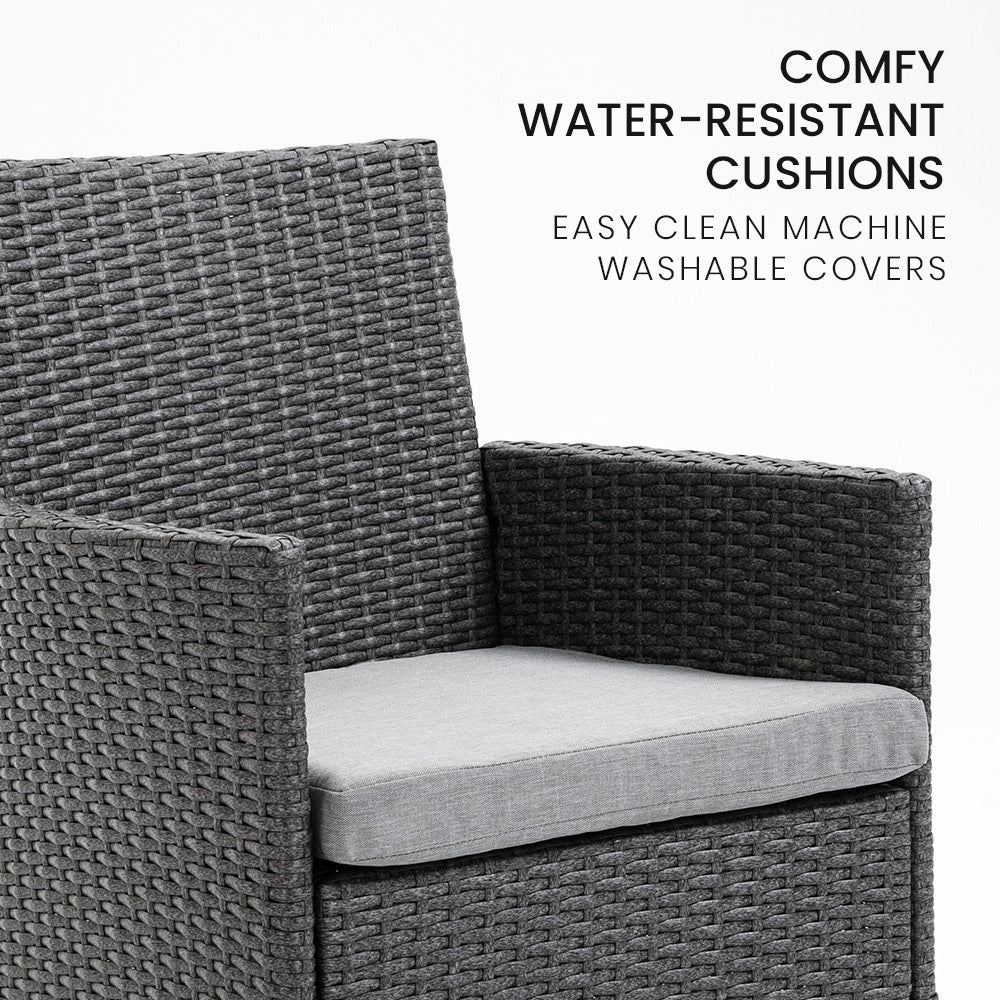 LONDON RATTAN 3 Piece Outdoor Furniture Set with Table and Chairs, Grey-Furniture &gt; Outdoor-PEROZ Accessories