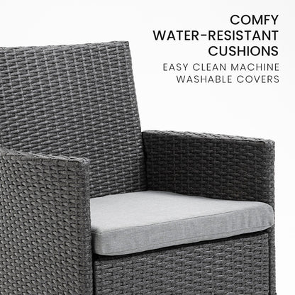 LONDON RATTAN 3 Piece Outdoor Furniture Set with Table and Chairs, Grey-Furniture &gt; Outdoor-PEROZ Accessories