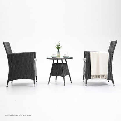 LONDON RATTAN 3 Piece Outdoor Furniture Set with Table and Chairs, Grey-Furniture &gt; Outdoor-PEROZ Accessories