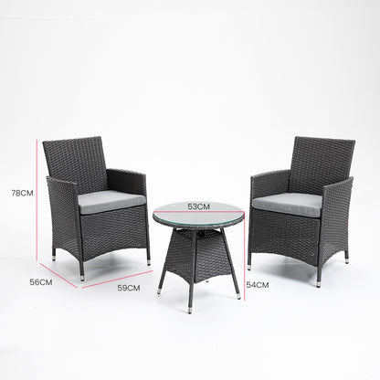 LONDON RATTAN 3 Piece Outdoor Furniture Set with Table and Chairs, Grey-Furniture &gt; Outdoor-PEROZ Accessories