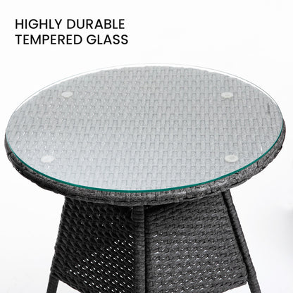 LONDON RATTAN 3 Piece Outdoor Furniture Set with Table and Chairs, Grey-Furniture &gt; Outdoor-PEROZ Accessories