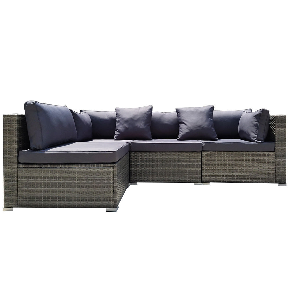 LONDON RATTAN 4 Seater Modular Outdoor Lounge Sofa Setting, Grey-Furniture &gt; Outdoor-PEROZ Accessories