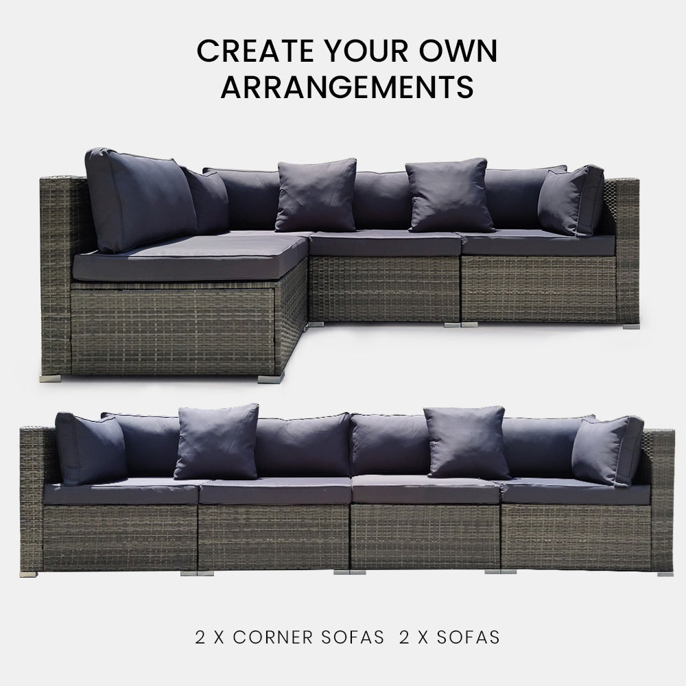 LONDON RATTAN 4 Seater Modular Outdoor Lounge Sofa Setting, Grey-Furniture &gt; Outdoor-PEROZ Accessories