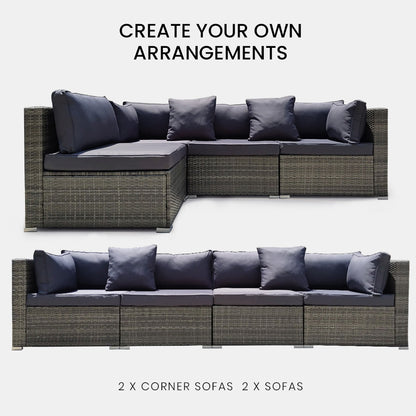 LONDON RATTAN 4 Seater Modular Outdoor Lounge Sofa Setting, Grey-Furniture &gt; Outdoor-PEROZ Accessories