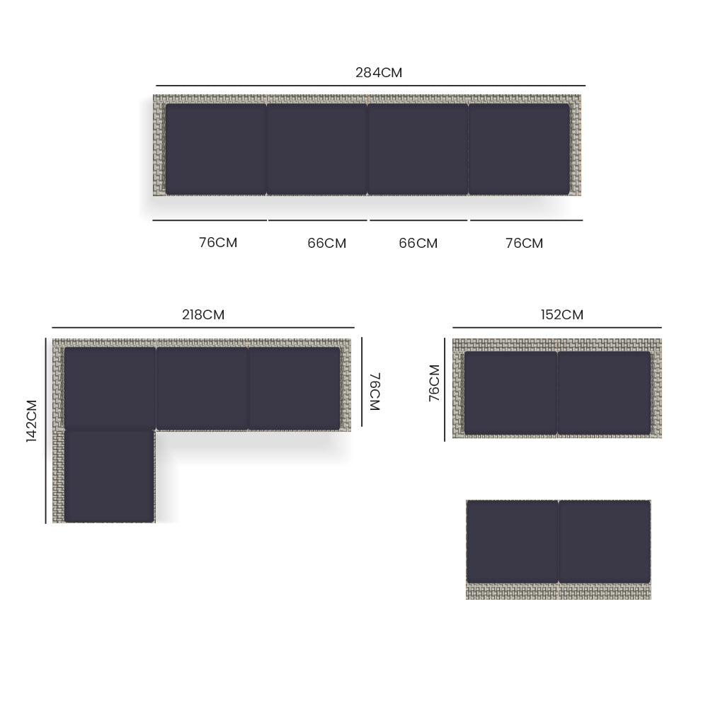 LONDON RATTAN 4 Seater Modular Outdoor Lounge Sofa Setting, Grey-Furniture &gt; Outdoor-PEROZ Accessories
