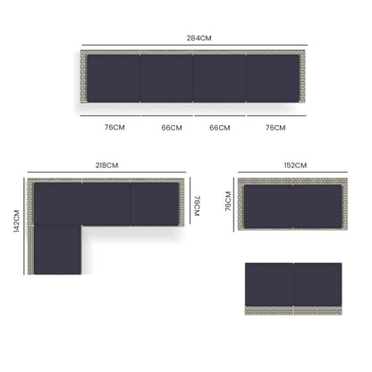 LONDON RATTAN 4 Seater Modular Outdoor Lounge Sofa Setting, Grey-Furniture &gt; Outdoor-PEROZ Accessories