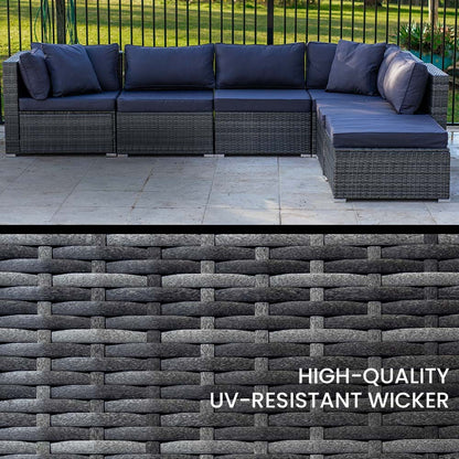 LONDON RATTAN 6 Seater Modular Outdoor Lounge Setting with Ottoman, Grey-Furniture &gt; Outdoor-PEROZ Accessories
