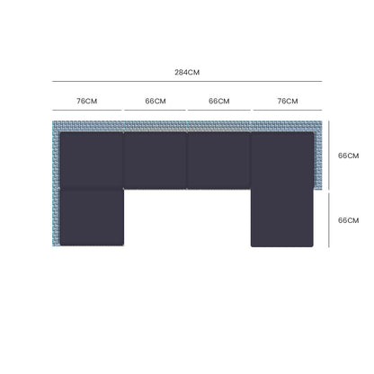LONDON RATTAN 6 Seater Modular Outdoor Lounge Setting with Ottoman, Grey-Furniture &gt; Outdoor-PEROZ Accessories