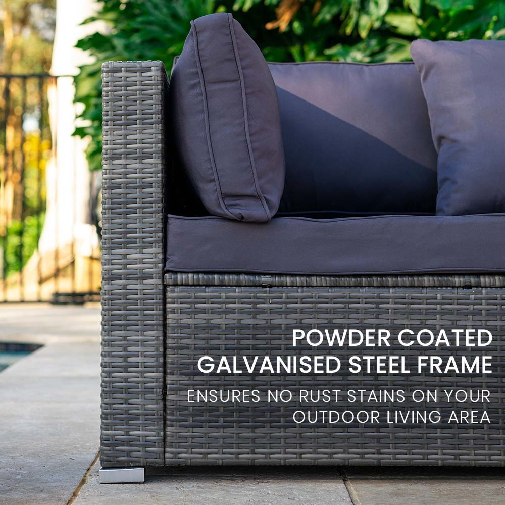 LONDON RATTAN 6 Seater Modular Outdoor Lounge Setting with Ottoman, Grey-Furniture &gt; Outdoor-PEROZ Accessories