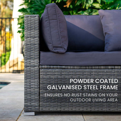 LONDON RATTAN 6 Seater Modular Outdoor Lounge Setting with Ottoman, Grey-Furniture &gt; Outdoor-PEROZ Accessories