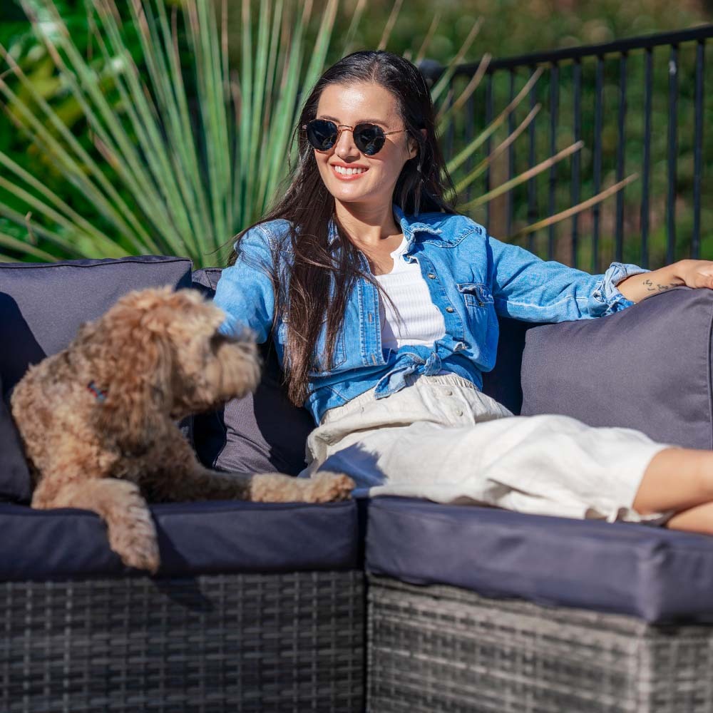 LONDON RATTAN 6 Seater Modular Outdoor Lounge Setting with Ottoman, Grey-Furniture &gt; Outdoor-PEROZ Accessories