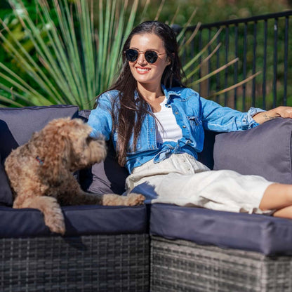 LONDON RATTAN 6 Seater Modular Outdoor Lounge Setting with Ottoman, Grey-Furniture &gt; Outdoor-PEROZ Accessories