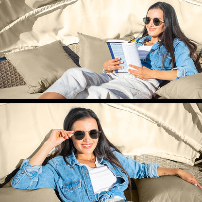 LONDON RATTAN 4pc Day Bed Round Lounge Outdoor Furniture, Beige Wicker and Canopy-Furniture &gt; Outdoor-PEROZ Accessories