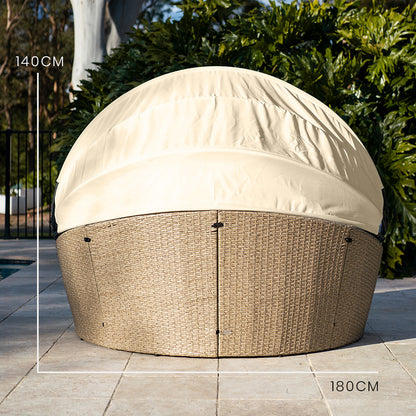 LONDON RATTAN 4pc Day Bed Round Lounge Outdoor Furniture, Beige Wicker and Canopy-Furniture &gt; Outdoor-PEROZ Accessories