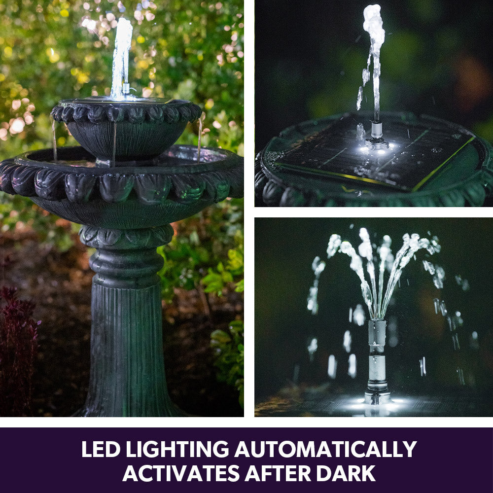 PROTEGE Water Fountain Solar Powered Battery Outdoor Bird Bath with LED Lights-Home &amp; Garden &gt; Fountains-PEROZ Accessories