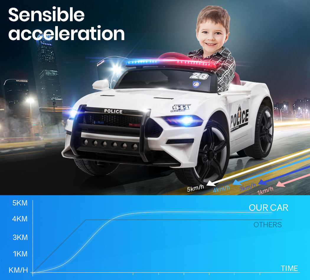 ROVO KIDS Ride-On Car Mustang Style Patrol Electric Battery Powered Toy, Remote Control, White-Baby &amp; Kids &gt; Ride on Cars, Go-karts &amp; Bikes-PEROZ Accessories