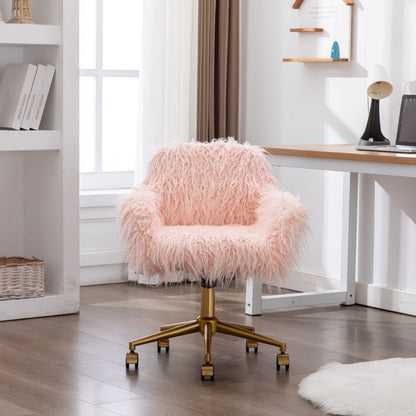 Fluffy Office Chair Faux Fur Modern Swivel Desk Chair for Women And Girls-Pink-Furniture &gt; Office-PEROZ Accessories