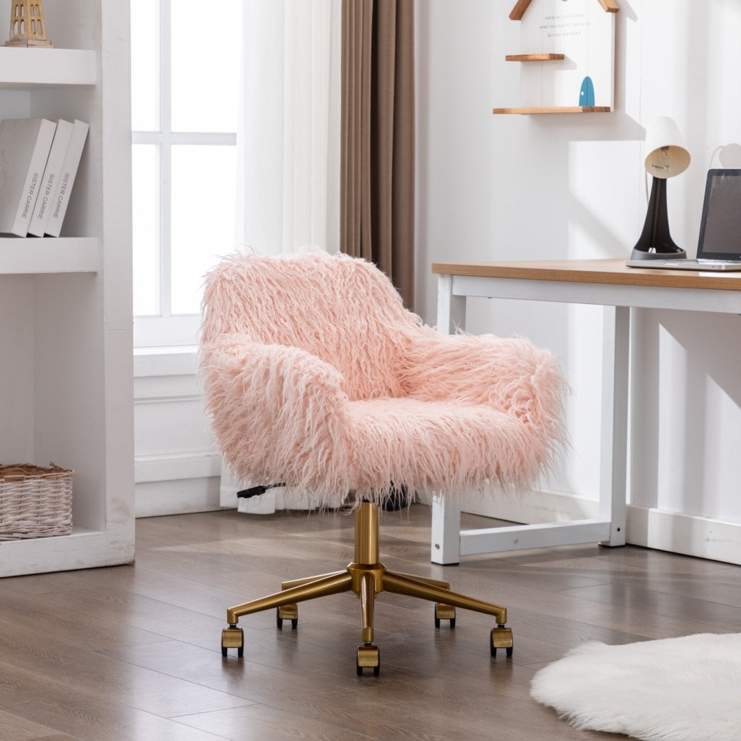 Fluffy Office Chair Faux Fur Modern Swivel Desk Chair for Women And Girls-Pink-Furniture &gt; Office-PEROZ Accessories